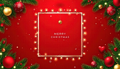 Festive Christmas Background with Ornaments and Fairy Lights.