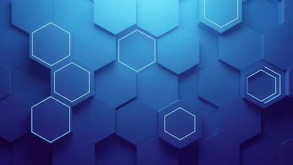 Futuristic dark blue abstract background featuring glowing hexagonal technology grid pattern
