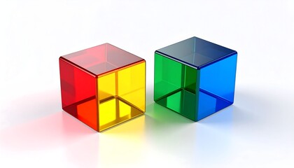 Fototapeta premium Two colorful, transparent cubes on a bright white background