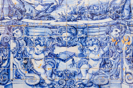 Detailed azulejos artwork at Capela das Almas, Porto