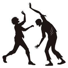 Two black silhouettes of people dancing with arms raised