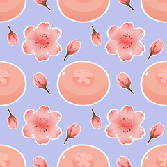 Pink Sakura Mochi Seamless Pattern Cute Japanese Dessert Design