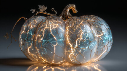 Enchanted jack lantern with luminous veins and spellwork on white