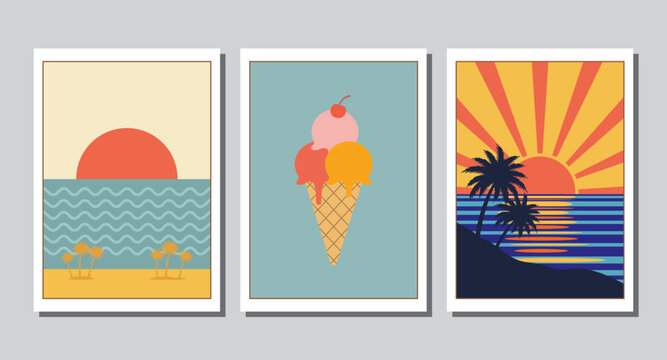 Retro vintage poster abstract geometric with summer style, graphic lines, modern shapes, colorful pattern, and vibrant compositions, minimalist typography. Vector Illustration.