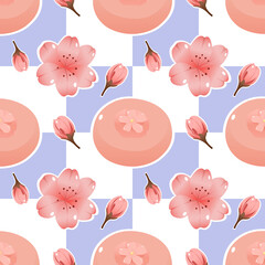 Pink Sakura Mochi Seamless Pattern Cute Japanese Dessert Design