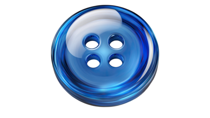 Blue button bead with smooth rounded shape and central threading hole used for crafting, sewing, jewelry, and decorative projects isolated on white background