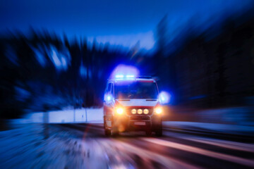 Ambulance on Call at Night. Radial zoom effect, copy space. 