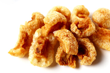 Crispy pork cracklings, a crunchy savory snack.