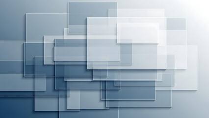 Abstract blue geometric background with overlapping transparent squares and shadows creating a modern technological design