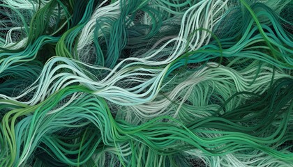 Flowing green abstract fiber waves intertwine smoothly in organic motion, evoking feelings of calm, creativity, and modern digital energy.