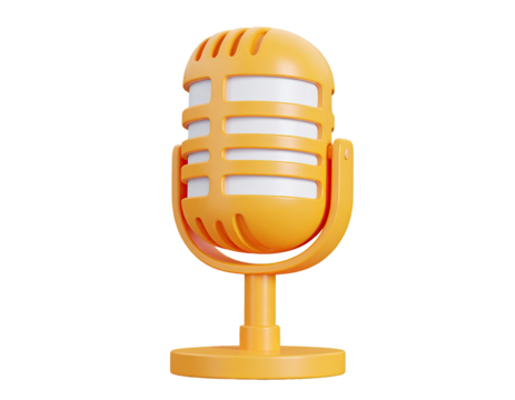 Orange microphone with bright vibrant color and clear audio grille suitable for recording, speaking, and musical performance setups isolated on white background