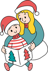 happy family with christmas tree and reading book