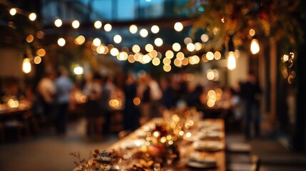 Festive gathering with blurred lights creating a warm, inviting ambiance for celebrating special moments together at the evening event. High quality