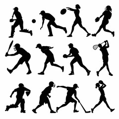 Black silhouettes of athletes playing various sports 2