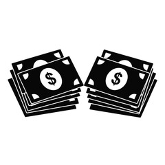 Two stacks of dollar bills with dollar signs, a simple graphic icon representing money, finance, wealth, and currency.