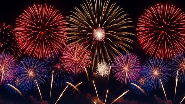 Spectacular fireworks display illuminating the night sky with vibrant colors and dazzling patterns