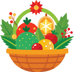 Cute colorful christmas decorated festive fruit basket