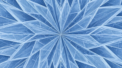 Abstract blue ice crystal background with shattered geometric fractal structure and starburst center
