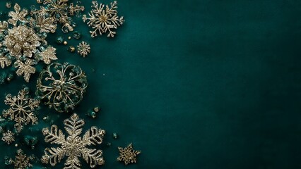Luxury Emerald Green Velvet Christmas with Gold Foil Snowflakes