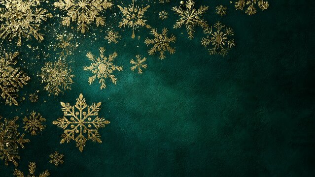 Luxury Emerald Green Velvet Christmas with Gold Foil Snowflakes - Powered by Adobe