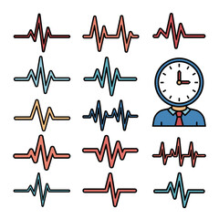 Medical pulse waves with cartoon clock character