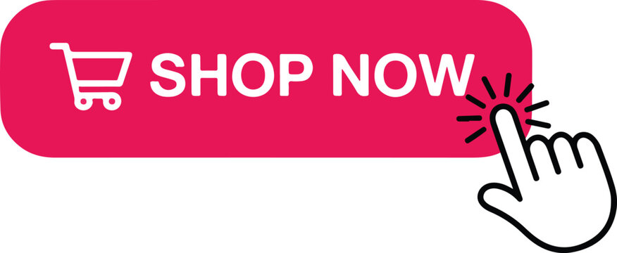 Shop now button with hand cursor isolated on, a modern design element for online stores and ecommerce platforms