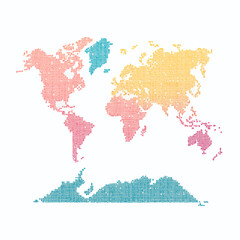 Obraz premium Vibrant Pixel Art World Map Illustration Showcasing Digital Global Connection and Data Visualization