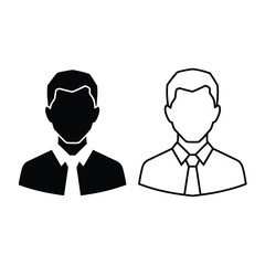 Generic male user profile avatar icon set. solid silhouette and outline style professional headshot for business applications and web design.