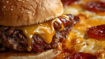 Dripping Cheese Burger Meets Crispy Pizza Detail
