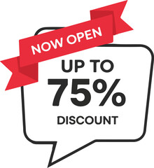 Obraz premium Up to 75% discount promotion with red ribbon and speech bubble isolated on special offer for limited time only dont miss out