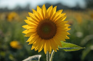 Radiant Sunflower Head Glowing in Golden Sunlight Against a Softly Blurred Field.