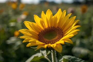 Radiant Yellow Sunflower in a Sunlit Field with Soft Bokeh Background.