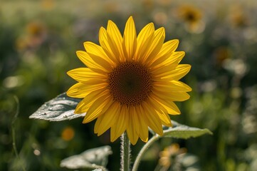 Vibrant Sunflower in Full Bloom, Isolated Against a Soft Bokeh Background.