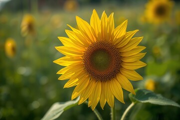 Vibrant Sunflower Bloom - Golden Petals in a Lush Green Field, Summers Radiance.