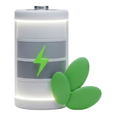 Fototapeta premium 3d rendering of green energy battery charging with leaf icon isolated on transparent background