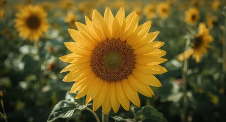 Radiant Golden Sunflower in Sharp Focus Amidst a Dreamy, Blurred Field.