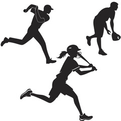 Baseball softball player silhouettes action poses vector