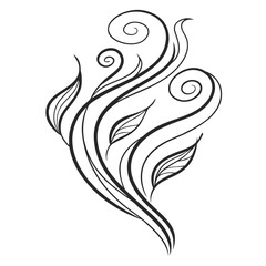 Black abstract swirling lines and leaves on white line art