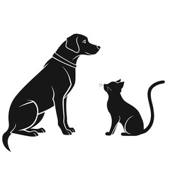Black dog and cat silhouettes facing each other dog silhouette