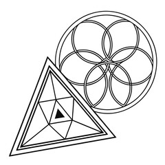 Black geometric shapes triangle and overlapping circles on white