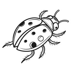 Black line art ladybug with spots on white background