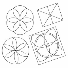 Black outline geometric shapes on white background 1