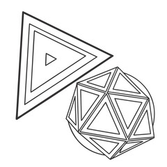 Black outline geometric shapes triangle and polyhedron on white