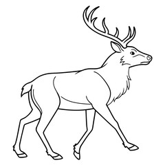 Black outline of a reindeer walking on white background