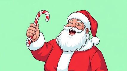 Happy Santa Claus Holding a Candy Cane Illustration