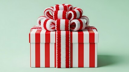 Red and White Striped Gift Box with Bow