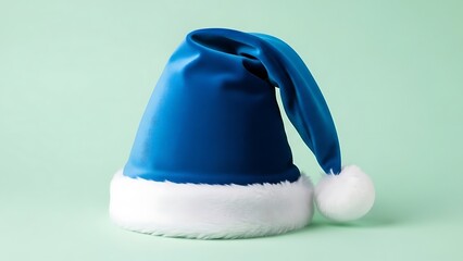 Blue Santa Hat on Light Green Background