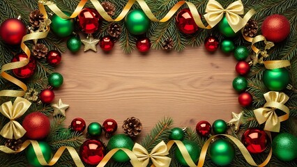 Festive Christmas Decoration Frame on Wood