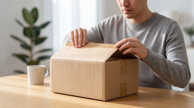 Person Opening a Newly Delivered Package - Powered by Adobe