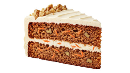 Slice of delicious carrot cake with cream cheese frosting isolated on transparent background